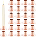 24 Pcs Rose Gold Taper Candle Holders Bulk for Pillar Candles Metal Short Candlestick Holder Rose Gold Centerpieces Decoration for Christmas Thanksgiving Anniversary Dinner Party