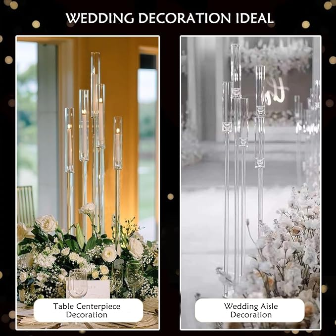 20pcs 5 Arm Candelabra Acrylic Floor Candelabra for Wedding,45.7inch Tall Clear Candle Holders for Ceremony Birthday Party Home Decoration Fit 0.8 LED Candles