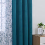 BONZER Mix and Match Curtains - 2 Pieces Branch Print Sheer Curtains and 2 Pieces Blackout Curtains for Bedroom Living Room Grommet Window Drapes, 54x84 Inch/Panel, Teal, Set of 4 Panels