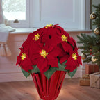 2 Pack 18" Lighted Large Artificial Poinsettias for Outdoors LED Poinsettia Flowers Artificial Faux Poinsettia Plants Poinsettia Christmas Decorations for Office Home Kitchen Decor (Red Paper)