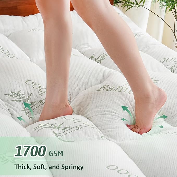 DOWNCOOL 3 Inch Memory Foam Mattress Topper Full – Cooling Pillow Top Mattress Topper for Back Pain Relief, with Bamboo Viscose Air Layer, 1700 GSM Fill, Deep Pocket Fits 8–21 Inch