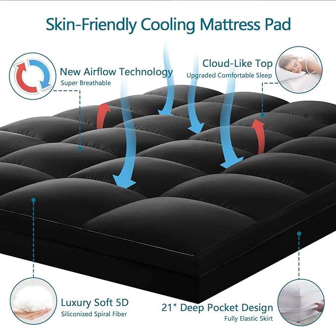 CHOKIT Queen Mattress Topper, Extra Thick Pillow Top Mattress Pad for Back Pain Relief, Cooling Bed Topper Mattress Cover with 8-21 Inch Deep Pocket