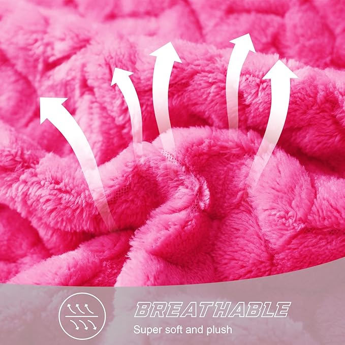 Exclusivo Mezcla Fleece Throw Blanket for Couch, 50x70 Inches Soft Cozy Jacquard Flannel Blankets, Lightweight Fuzzy Plush Warm Throws for Winter, Hot Pink