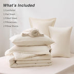 Love's cabin Full Comforter Set Beige, 7 Pieces Full Bed in a Bag, All Season Bedding Sets with 1 Comforter, 1 Flat Sheet, 1 Fitted Sheet, 2 Pillowcase and 2 Pillow Sham