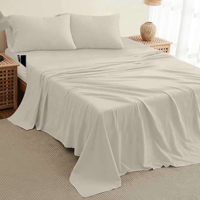 DREAMCARE King Size Sheets Set – 4 pcs Cooling Sheets – up to 21” Deep Pocket King Sheet Set – Hotel Luxury Sheets & Pillowcases – Superior Softness 100% Fine Microfiber with Side Pocket – Ivory