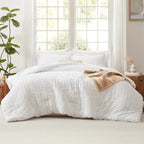 CozyLux Oversized Queen Comforter Set White Seersucker 7 Pieces 98x98 Bed in a Bag Comforter Set with Sheets, Luxury Soft Bedding Sets with Down Alternative Comforter, Sheets, Pillowcases & Shams