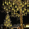 Kwaiffeo Warm White Christmas Icicle Lights, Meteor Shower Lights for Xmas Outdoor Tree Yard Thanksgiving New Year Decor, 8-Tube, UL Plug