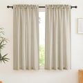 RYB HOME Linen Textured Semi Sheer Curtains Half Privacy Light Glare Filtering Breezy Airy Window Decor for Bedroom Bathroom Living Room, Beige, W 34 x L 63 inch, 2 Panels