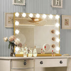 Gold Hollywood Vanity Mirror with Lights, 15 Dimmable Bulbs, 3 Color Lights,Make Up Lighted Mirror, Aluminum Metal Frame, USB Charging Port（23" x 18"）