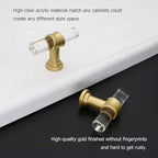 LONTAN 30 Pack Acrylic Kitchen Cabinet Knobs Gold Drawer Knobs Modern T Bar Clear Cabinet Door Handles White Kitchen Hardware for Dresser Bathroom,Zinc Alloy Base
