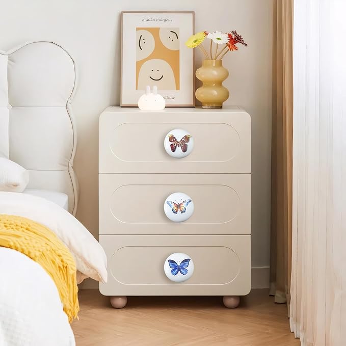 JamJam 8Pack 1.5" Cute Unique Nursery Kids Ceramic Butterflies Cupboard Cabinet Door Furniture Dresser Drawer Pulls and Knobs