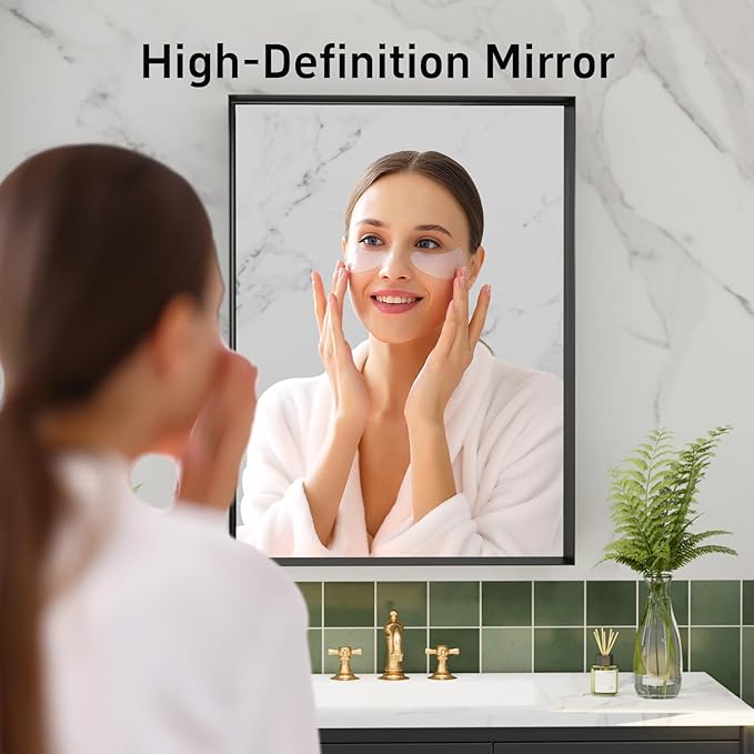 Black Vanity Wall Mirror, 22x 30 Inch Rectangular Bathroom Mirrors for Over Sink, Aluminum Metal Framed Mirror, Tempered Glass, Anti-Rust, Wall Farmhouse Mirrors (Horizontal/Vertical)