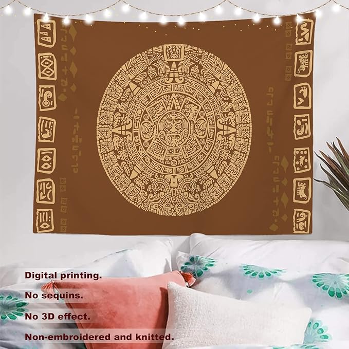 Batmerry Mayan American Aztec Tapestry, Ancient Aztec Calendar Picnic Mat Hippie Trippy Tapestry Wall Art Meditation Decor for Bedroom Living Room Dorm, 59.1 x 82.7 Inches, Latin