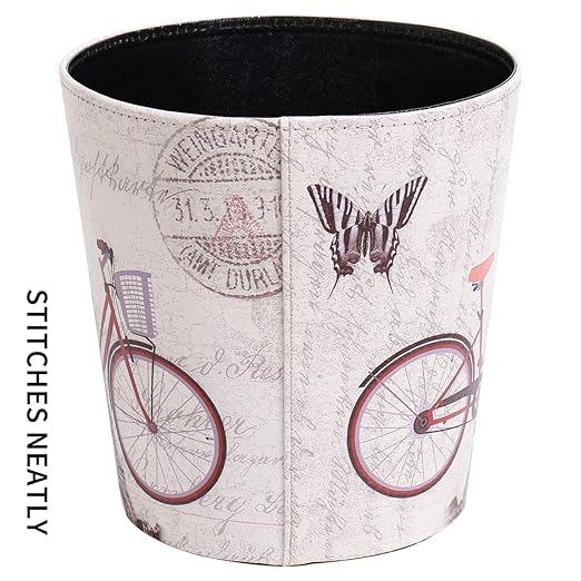Vintage Decorative Wastebasket,Floral Design Trash Can, Classic Fashion Theme Garbage Bin,Waste Basket For Small Office Baskets,Bederoom Bins,Farmhouse Decor Cans, 2.9 Gallon Wastebaskets(Bicycle)
