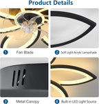 Ceiling Fan with Lights Remote Control, Black Flower Ceiling Fan with Light, 3 Light Color Modern Low Profile Flush Mount Ceiling Fan for Kitchen Bedroom Living Room