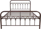 TUSEER Metal Bed Frame Full Size with Vintage Headboard and Footboard Platform Base Wrought Iron Double Bed Frame (Antique Brown,Full).