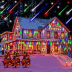 Kwaiffeo Icicle Christmas Lights Outdoor, Cascading Meteor Shower Lights for Xmas Tree Decor Wedding Party, Christmas Outdoor Decorations, 8-Tube, UL Plug Multi Colored