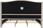 Jennifer Taylor Home Marcella Upholstered Shelter Headboard Bed Set, King, Sky Neutral Beige Polyester