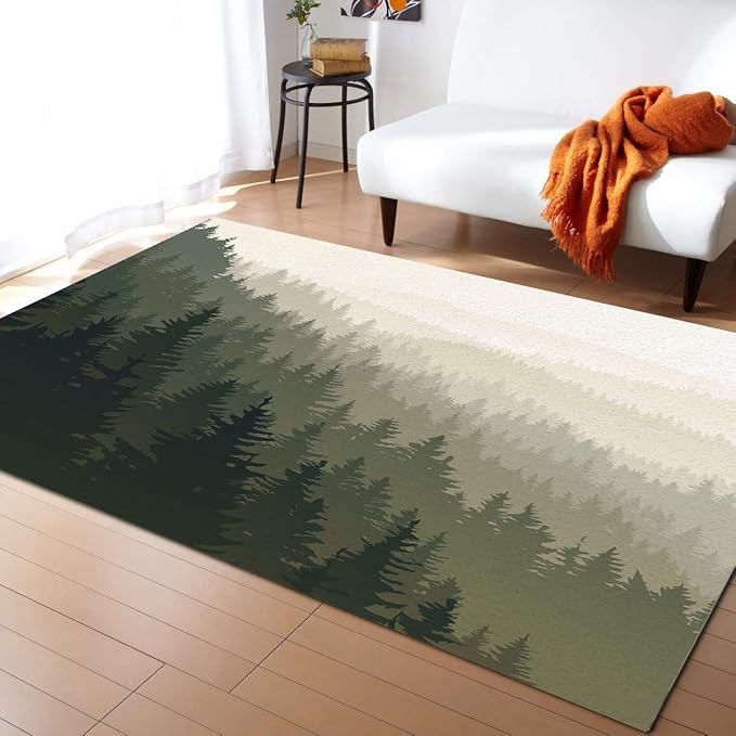 Large Area Rugs 5' x 7' Throw Carpet Floor Cover Nursery Rugs For Children/Kids, Northern World with Coniferous Trees Scandinavian Woodland, Modern Kitchen Mat Runner Rugs For Living Room/Bedroom