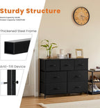 Sweetcrispy Dresser for Bedroom TV Stand Fabric Dresser with 7 Drawers, Dresser Chest of Drawers Organizer Wood Tabletop, Dresser for Closet, Living Room, Entryway, Black