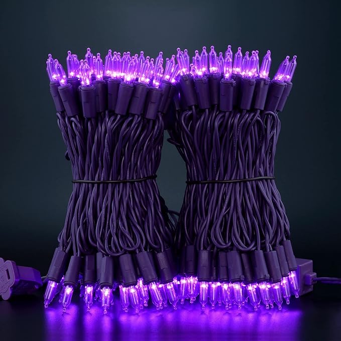 YULETIME 200 Purple LED Christmas Lights with Purple Wire, Pack of 2 Strands 33 Feet 100 Lights UL Certified Holiday String Light Set