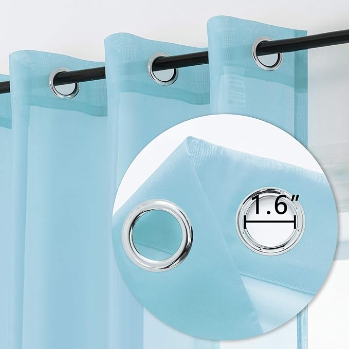 DUALIFE Sky Blue Voile Sheer Curtains Grommet,Look Semi Natural Light Flow Sheer Drapes,Elegant Solid Color Touch Soft Drapes for Living Room Bedroom,Set of 2 Panels 52X120 Inch Long 10 FT Baby Blue