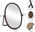 Vanity Table Makeup Mirror-Desk Small Standing Vintage Mirrors 360° Adjustable Rotation, Bronze Wood Framed for Dressing Table,Bedroom, Bathroom,Tabletop,Antique,Desktop 11.8'' x 7.8''