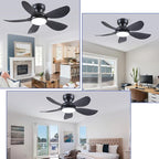 36 Inch Modern Ceiling Fans with Lights, Small Flush Mount Ceiling Fan with Light and Remote/APP Control, 5 Reversible 6 Speeds Curved Blades, 3 CCT Dimmable Lights for Bedroom, Black