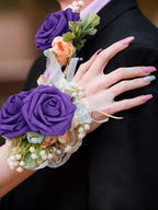MACTING Purple Artificial Flowers 30PCS Fake Roses with Stem Real Soft Touch Foam Roses DIY Wedding Bouquet Table Centerpieces Party Bridal Shower Home Halloween Decorations