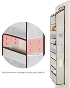 Univivi 1 Pack Over The Door Organizer, Non-Tilting Over The Door Organizer Hanging Door Storage With 5 Large Compartments 6 Side Pockets for Nursery Storage (Beige)