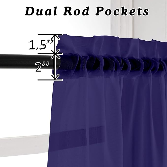 OVZME Purple Sheer Curtains 108 Inches Long, Light Filtering Semi Transparent Lightweight Voile Rod Pocket Window Curtains for Bedroom, Living Room, W42 x L108, Set of 2 Drape Panels