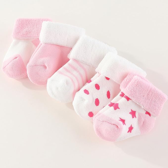 Unisex Baby Terry Socks 5-Pack for Baby boy and girl 0-12 Months Warm Cotton Socks
