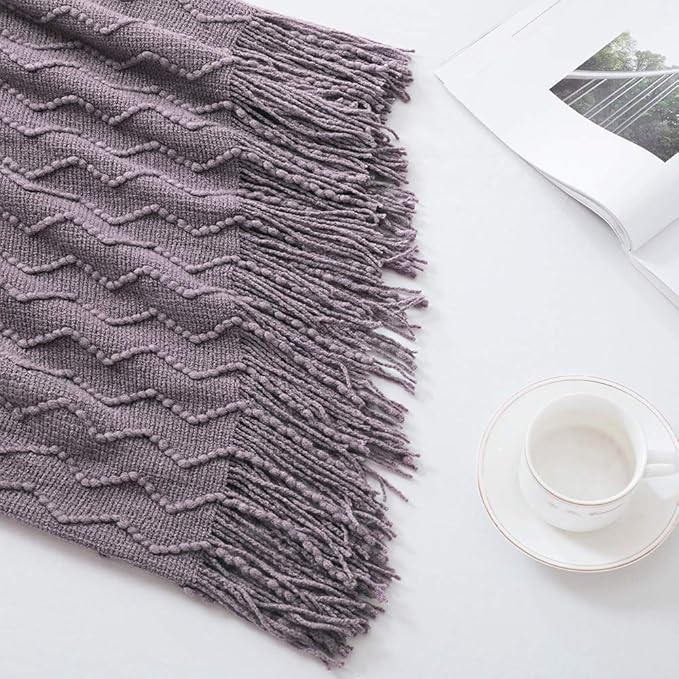 BOURINA Dark Lavender Throw Blanket 60 x80 Inches Throw Textured Solid Soft Sofa Throw Couch Knitted Decorative Blanket