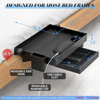 Ronlap Folding Bedside Shelf Bunk Bed Shelf Organizer for Top Bunk Clip On Bed Side Shelf Tray for College Dorm Lofted Bed Plastic Bedside Nightstand with Cup Holder, Plus Size with Drawer, Black