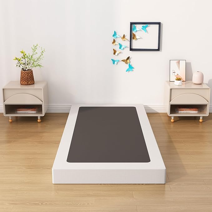 Twin Box Spring Bed Base 6 Inch, Low Profile Metal Boxspring Twin with Fabric Cover, 2000 Lbs Max Weight Capacity Mattress Foundation, Noise-Free, Easy Assembly