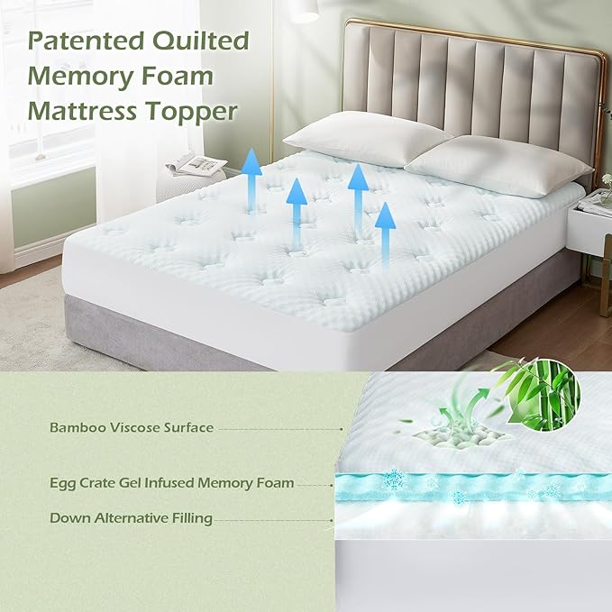 Hansleep King Mattress Topper Viscose Derived from Bamboo, Memory Foam Pillow Top Mattress Topper King with Deep Pocket, Breathable Mattress Pad for Back Pain Relief, 78" x 80", White