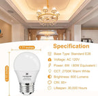 hansang E26 Appliance Light Bulb, 2700K Warm White, 60 Watt Equivalent Small Light Bulb, E26 LED Bulb for Ceiling Fan, A15 Light Bulb, 600lm 120V, CRI85+, Eye Protection, 120V, Non-Dimmable 6 Pack