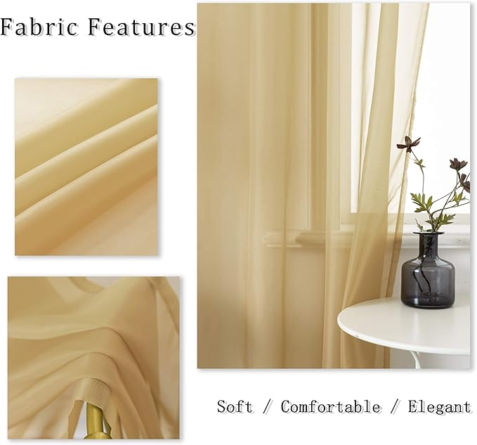 DUALIFE Tan Beige 45 Inch Short Sheer Curtains Grommet,Look Semi Sheer Windows Panels,Elegant Solid Color Touch Soft Drapes, 52X45 Inch for Living Room Bedroom,Set of 2 Panels Natural Taupe