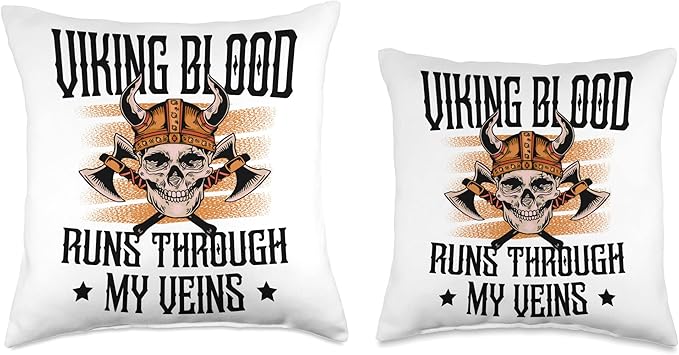 Viking Gift For Men Valhalla Pagan Norse Blood Runs Through My Veins Scandinavian Pagan Viking Throw Pillow, 18x18, Multicolor