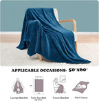 NEWCOSPLAY Super Soft Throw Blanket Navy Blue Premium Silky Flannel Fleece Leaves Pattern Lightweight Bed Blanket All Season Use (Navy Blue, Throw(50"x60"))