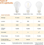 Amazon Basics A19 LED Light Bulbs, 60 Watt Equivalent, Energy Efficient 9W, E26 Standard Base, Daylight White 5000K, Dimmable, 10,000 Hour Lifetime , 6-Pack