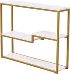 loglus Console Table for Entryway, Faux Marble MDF Sofa Table with Golden Frame (Multilayer, White Marble)