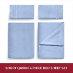 Mellanni RV Short Queen Sheets - 4 PC Iconic Collection Bedding - Hotel Luxury, Extra Soft, Cooling Bed Sheets - Deep Pocket up to 10 inch (RV/Short Queen, Sky Blue)