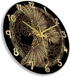 15 Inch Scandinavian Tattoo Odin's Celtic Raven Wall Clock, Norse Viking Man Cave Wall Clock Runic Symbols Crow Vintage Decorative Silent Non Ticking Battery Wall Watch Clock for Living Room