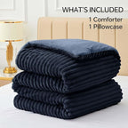 BEDELITE Fleece Twin Comforter Set -Super Soft & Warm Fluffy Navy Blue Bedding, Luxury Fuzzy Heavy Bed Set for Winter with 1 Pillow case