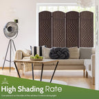 FDW Room Divider Folding Privacy Divider 6 Ft Indoor Wall Divider Portable Partition Wood Screen, Brown (4 Panel)