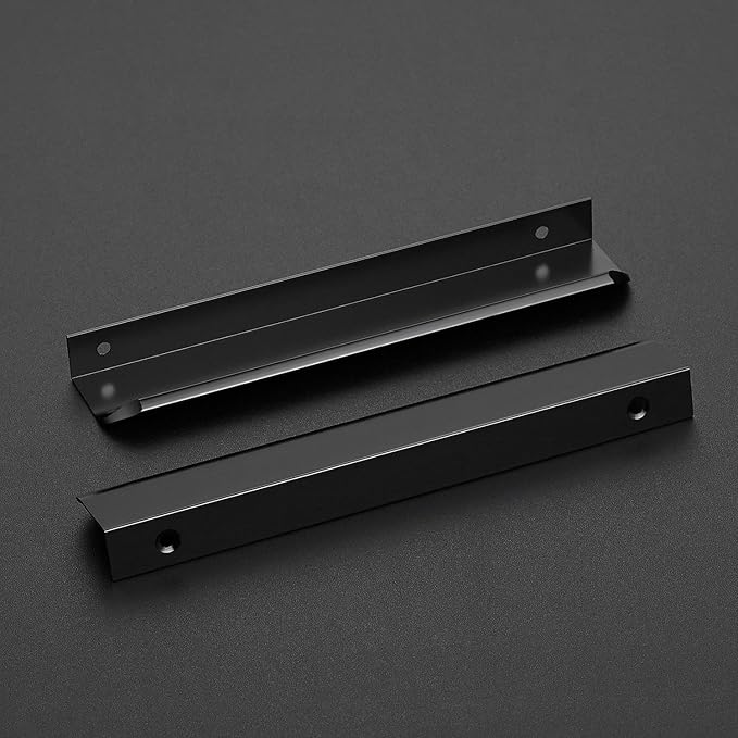 Ravinte Hardware 6 Pack Black Cabinet Handles, 7.8 Inch (200mm) Finger Edge Pulls, 6-1/4 Inch Hole Center, Finger Pulls for Cabinets