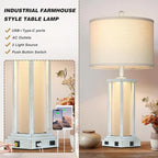 27" Tall Vintage Table Lamp Set of 2 with USB C+A & Outlet,Nightstand Lamp for Living Room,Bedside Lamps with Frosted Glass Night Light for Bedroom Entryway,White