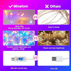 Minetom Curtain Lights, 300 LED Dimmable Fairy Lights with Remote and Timer, 8 Modes, USB Powered String Lights for Room Wall Party Xmas Indoor Decor, Multicolor