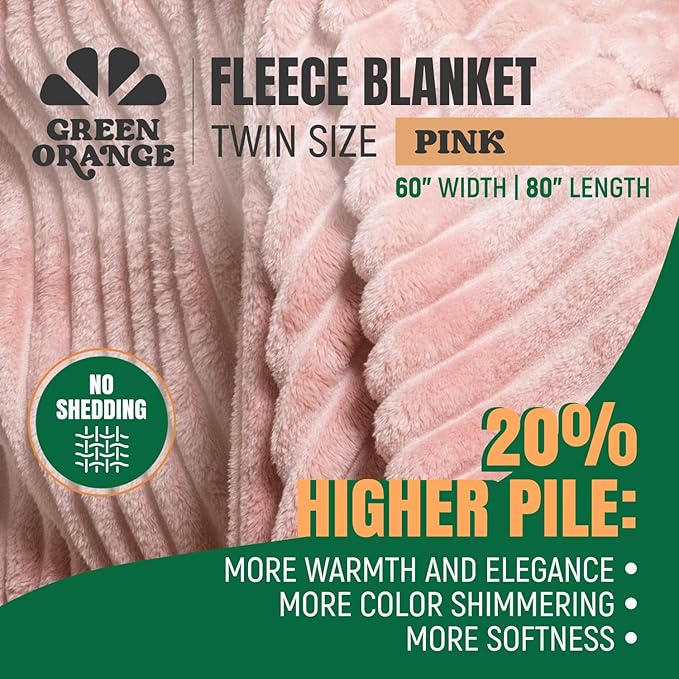 GO Premium Ultra Soft Twin Blanket for Couch - Pink Fleece Blanket for Living Room, Bedroom, Home Decor - Small Couch Blanket for Men, Women (60x80 Inches)